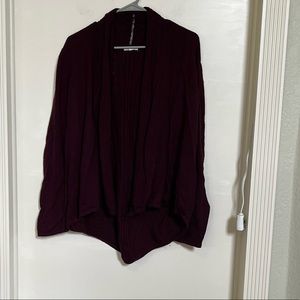 Burgundy open front knit cardigan